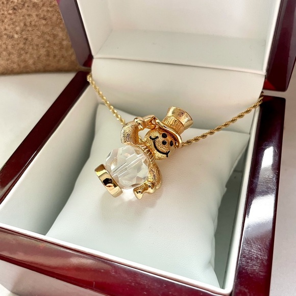 Swan Signed Swarovski Crystal Snowman Pendant Necklace - Picture 7 of 9